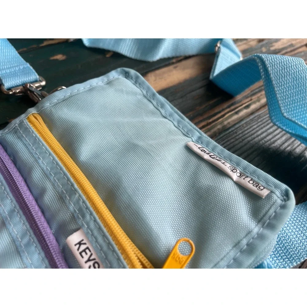 Love Lines Sport Bag Light Blue Crossbody Travel Pouch Multi Zip Pockets 2161
